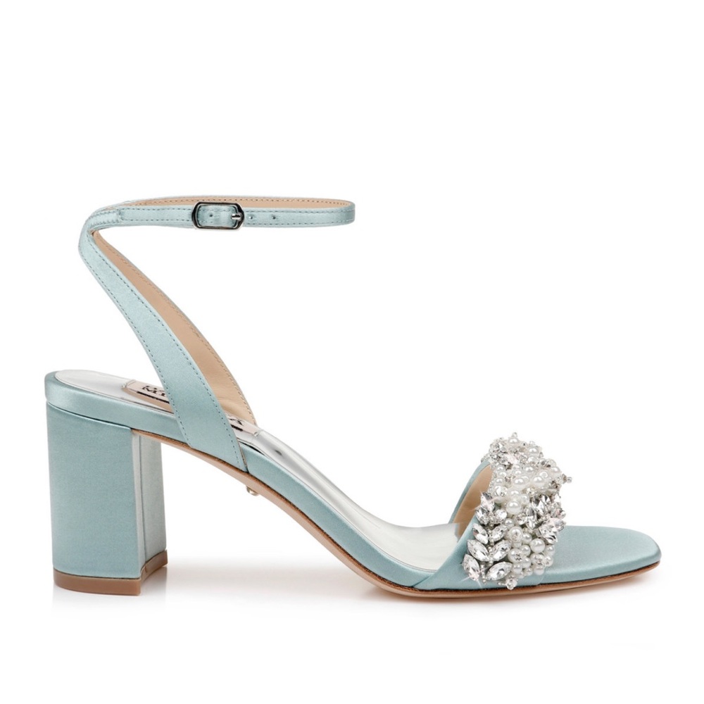 Badgley Mischka Clara Embellished Strap Evening Shoe in Blue Radiance